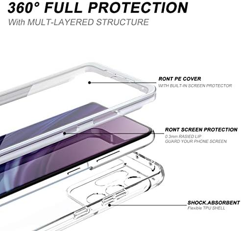 מקרה ברור של Saritch עבור Samsung Galaxy S21 Ultra 5G, [מובנה במגן מסך] [הגנה על עדשת המצלמה] גוף מלא מגן על פגוש אטום